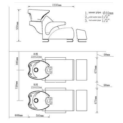H. Master ® Luxury Shampoo Chair sofa with foot rest whole set for salon